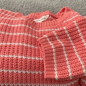 Self Esteem Women's Coral and White Striped Sweater